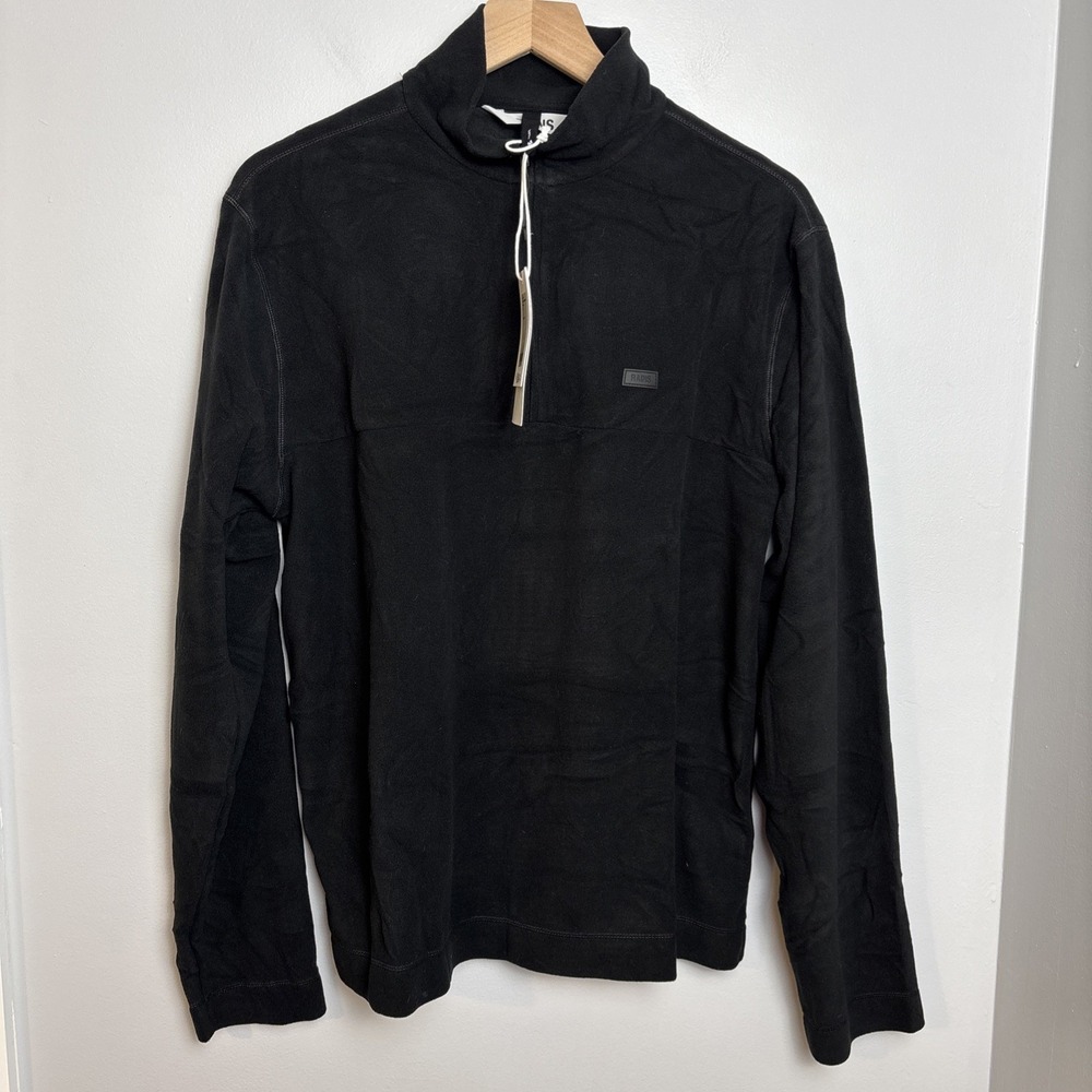 Rains Men's Medium Addis Fleece‎ Half Zip Black Pullover Long Sleeve NEW